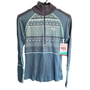 Karii Traa Wool Blend Blue Teal 1/2 Zip Base layer Pullover Womens Small